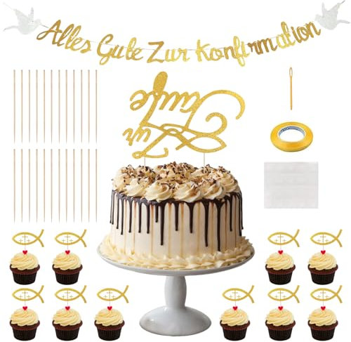 Kommunion Girlande Alles Gute zur Konfirmation Banner Girlande Gold Glitzer Deko Taufe Konfirmation Mädchen Junge Konfirmation Deko Papiergirlande Dekobanner Hängedeko für Taufe Party Dekoration
