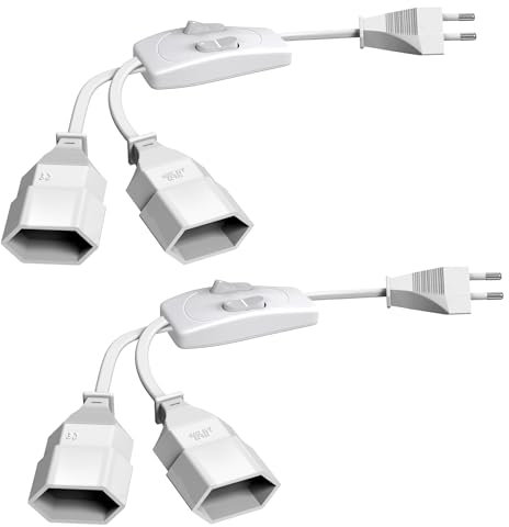 Eurostecker Verlängerung mit Schalter 2 Stück, Eurostecker Verteiler, PABANCE Euro-Verlängerung Euro-Stecker Typ C (Gerade) an Euro-Buchse, Eurostecker Verlängerung Kabel Weiß