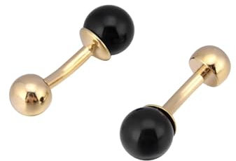 Manschettenknöpfe Gold Herren, Manschettenknöpfe Perlen Runde Form Damen Schmuck Hochzeit Schwarz für Hemd mit Geschenkbox