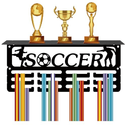 CREATCABIN Fußball-Medaillenhalter,Trophäenregal,Fußball-Medaillenaufhänger,Display Mit Regalständer,Kleine Sportarten,Wandhalterung Für Frauen,Laufen,Schwimmen,Auszeichnungenständer,29x13x10cm