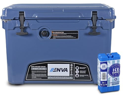 ENVA Kühlbox passiv 33,1 L + 2X Kühlelement 200ml auslaufsichere Isolierbox robuster Ice Bucket + Kühlakku Set Eisschmelzzeit bis zu 120 Std für kühle Getränke und frische Lebensmittel