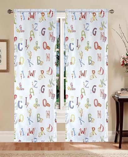 Tata Home Tende Cameretta Bambini Tende per Interni a Vetro Finestra Semitrasparenti Bianche con Lettere Arcobaleno Misura 60x240 cm Mod. GiorgiaB3