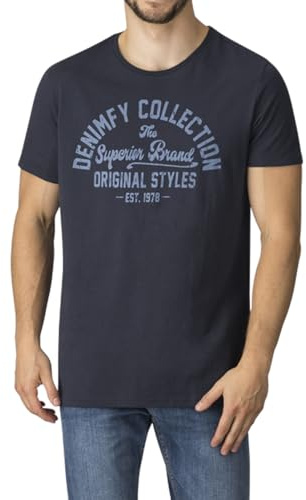 DENIMFY Tshirt Herren Baumwolle Regular Fit DFNuri Rundhals Kurzarm Sommer | Tee Shirt Logoprint Schwarz Grau Blau Grün Rot Weiß Navy S M L XL XXL 3XL 4XL 5XL