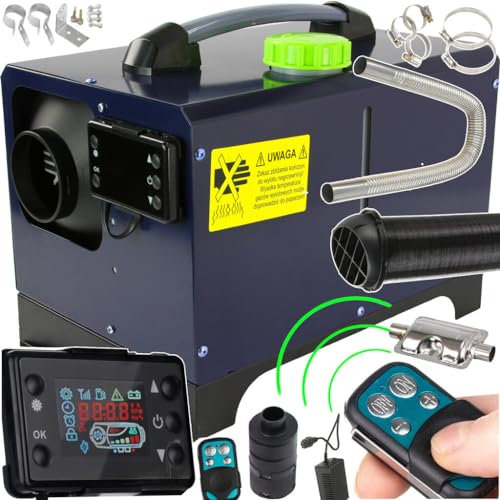 IMJ-Global Riscaldatore d’Aria Stufa | a Diesel Gasolio | 12V/230V | 9KW | Blu | Portatile | Monitor LCD con Telecomando | per Roulotte Auto Garage Magazzini Abitazioni