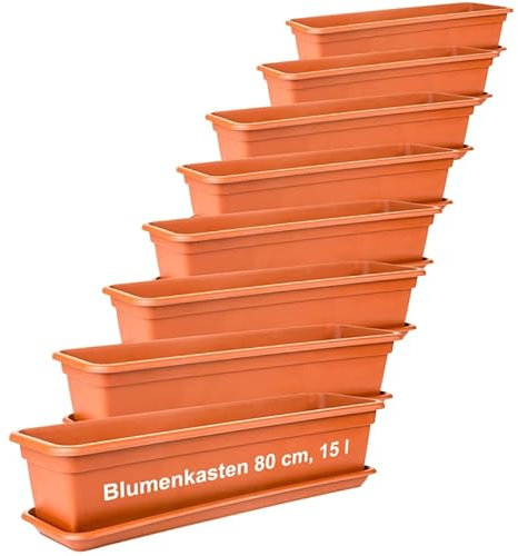 2friends Blumenkasten Set 80cm, Terracotta â€“ 8er-Set Balkonkästen mit Untersetzer, Hochwertiger Kunststoff, EU