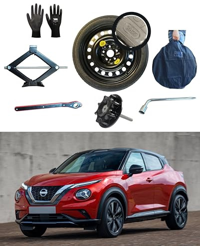 17 Notrad kompatibel mit Nissan Juke (2020>) mit Wagenheber, Schlüssel, Schraube, Handschuhe und Tasche 135/80R17
