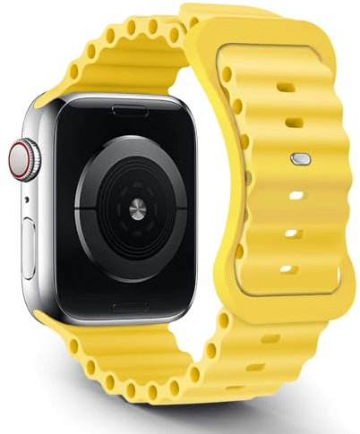 TANAKEY Cinturino in Ocean Compatibile per Apple Watch Ultra 49/45/44/42mm, Cinturino in Silicone Compatibile con iWatch Series 9/8/7/6/5/4/3/2/1/SE (49/45/44/42mm, Giallo)