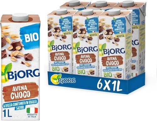 BJORG Bevanda di Avena e Cioccolato Biologica, Bevanda Vegetale a Basso Contenuto di Grassi, Ottima per Ricette Dolci, Gusto Avvolgente e Goloso, Vegan, Formato 6 x 1L