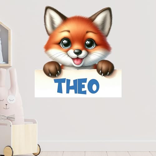 GRAZDesign Tier Wandtattoo Fuchs mit Namen personalisiert für Tür, Schrank oder Wand, Wandaufkleber Mädchen & Jungen