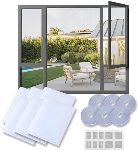 Zanzariera per finestra 130 * 150cm 6 pezzi,con 6 nastri autoadesivi e 4 riparazione, zanzariera autoadesiva fai da te per finestre,per bloccare insetti zanzare mosche ed altri insetti-Bianco