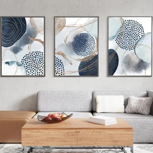 RDRDtbtr Poster mit geometrischen Formen in Blau und Gold Leinwandgemälde abstrakte Wand Bilder Bilder für Büro Wohnzimmer Heimdekoration 40 x 60 x 3 cm ungerahmt