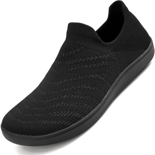 Sixspace Barfußschuhe Damen Herren Knit Minimalistische Barfuss Schuhe Slip On Sneaker Outdoor Trail Running Walking Schuhe, Schwarz 46 EU