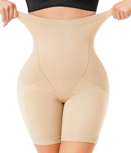 KUMAYES Shapewear Damen Bauchweg Miederpants Hohe Taille Unterhose mit Bein Figurformende Stark Formende Body Shaper Unterwäsche Bauchkontrolle(Beige, XL)