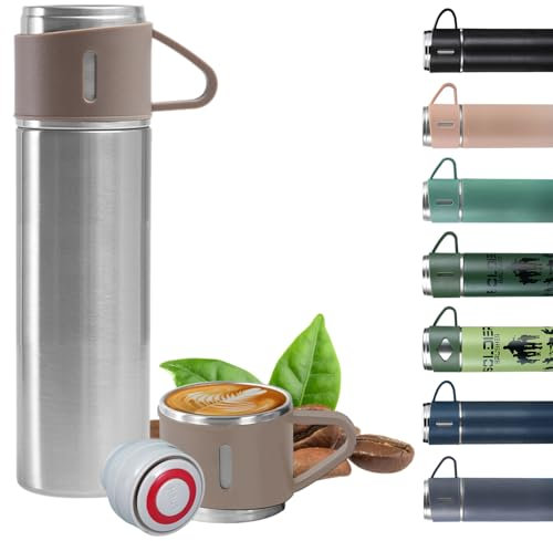EACHPT Botella de agua térmica de acero inoxidable, termo de 500 ml, con asa y tapa a prueba de fugas, sin BPA, botella de café que mantiene el calor y el frío de 6 a 12 horas, termo para trabajo,