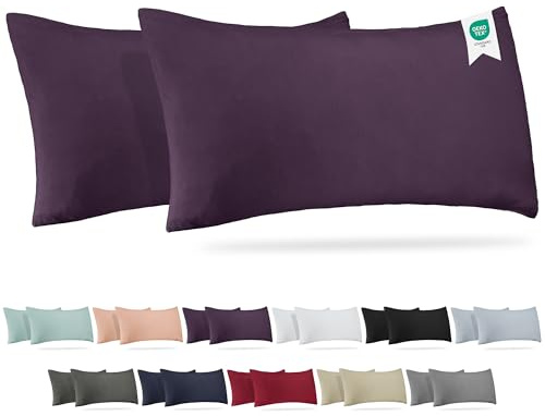 Barbons Kissenbezug 40 x 80 2er Set – 165 g/m² Oeko-TEX Zertifiziert Kopfkissenbezug 100% Jersey Baumwolle weiche Kissenbezüge Kissenhülle mit Reißverschluss (40x80-Aubergine)