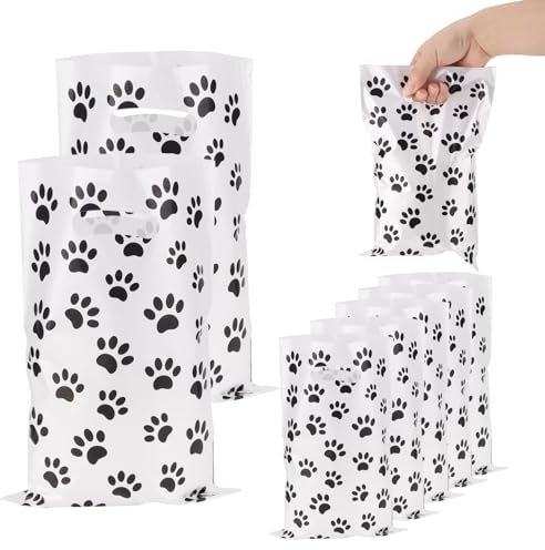 50St Geschenktüte Hundepfoten mit Griffen, Plastiktüten mit Pfotenabdruck süß Pfotenabdruck Tüten Geschenktüte Hundemotiv Geschenktüte Hunde für Welpenparty Geburtstag Babyparty