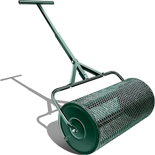 Épandeur de compost de 24 pouces, rouleau de pelouse durabl, épandeur de fumier léger avec poignée en forme de T améliorée, épandeur de sol supérieur pour l'entretien de la pelouse et du jardin,Green