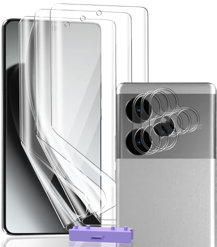 AnnhanT Protector Pantalla para Realme GT 6/GT 6T, Película de TPU Flexible [sin vidrio] 3 Piezas y Cristal Templado de Lente cámara 3 Piezas. HD Claro para Realme GT 6/GT 6T
