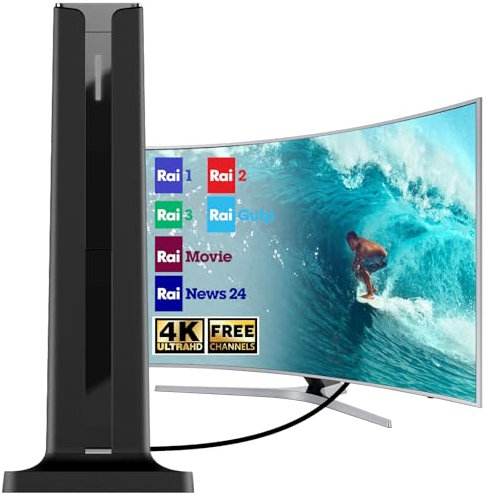 Antenna TV Interna, Antenna TV Interna Amplificata – Potente Antenna Digitale Facile da Installare, Lunga Portata, Supporta 4K/1080p, con Cavo Coassiale 244