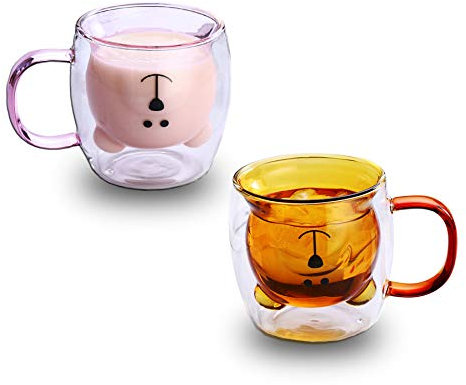 Tasse à café en verre à double paroi en forme d'ours - Tasse à café - Tasse à bière - Cadeau idéal pour la Saint-Valentin et un anniversaire