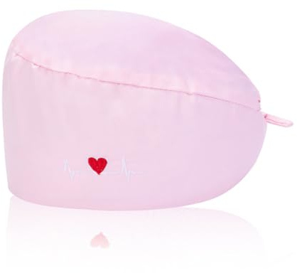 SGERUFZ 1 Pcs Chirurgenmütze für Frauen Männer Baumwolle mit verstellbarem Stirnband Chirurgisches Stirnband Krankenschwester Bandana Stickerei Herz Rosa