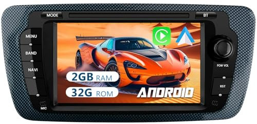 Hexinex Autoradio 2G+32G für Seat Ibiza 2009-2013, Android 13 mit 7 Zoll Touchscreen Navigation Carplay Android Auto Lenkradsteuerung WiFi Bluetooth USB FM