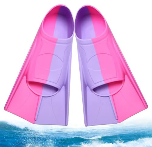 Pinne da nuoto per bambini, 100% silicone, pinne corte per bambini, pinne da snorkeling, pinne leggere corte da allenamento, pinne da allenamento per bambini, per ragazzi e ragazze XXS Lilla + rosa