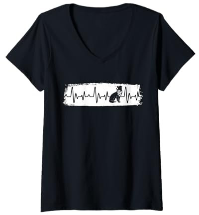 Damen Border Collie T-Shirt mit V-Ausschnitt
