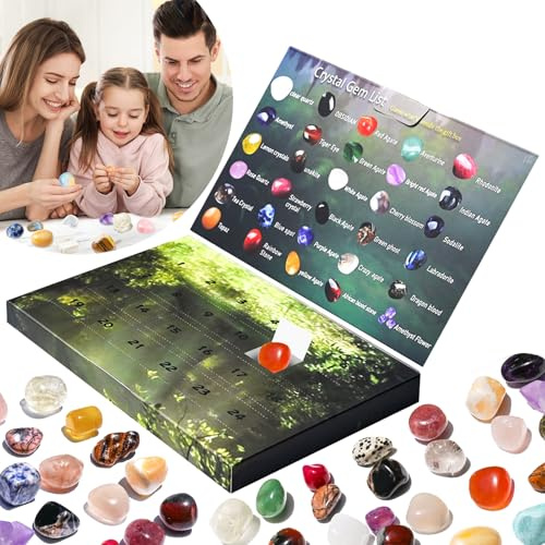Edelstein adventskalender steine, kristall steine natürlich mineralien bunte steine 24 teiliges heilsteine/Erwachsene/Lernen/Eltern-Kind-Interaktion, kristall steine Geschenk für Familie und Freunde​