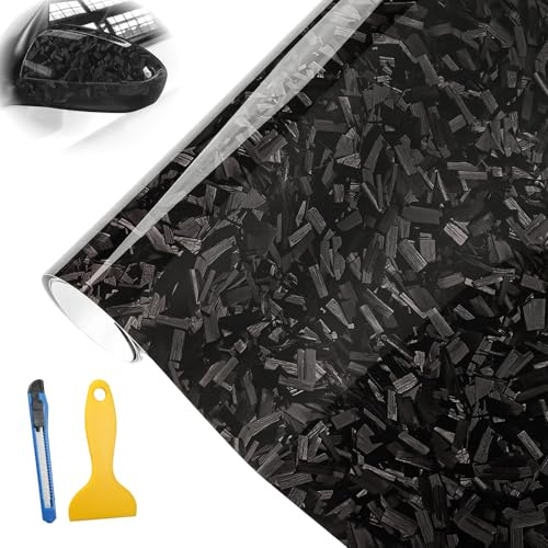 leruiyezs Pellicola Carbonio Forgiato Forgiato Nero Wrapping Pellicola Adesiva Lucida 30 x 150 cm Resistente Antibolle Pellicola Wrapping Moto Auto Per Interni Esterni Metallo Plastica Legno (nero)
