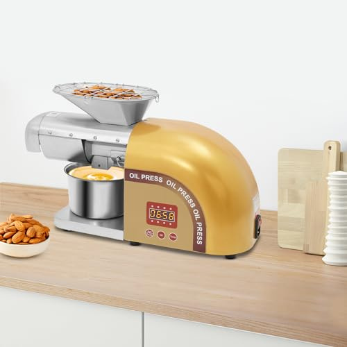 ROMYIX Ölpresse 1800W Elektrische Ölmühle Öl Pressmaschine 0-300℃ Einstellbare Temperatur, Edelstahl Ölpresse Kaltpressung zum Pressen von Erdnüssen,Sesamsamen,Rapssamen (Gold)