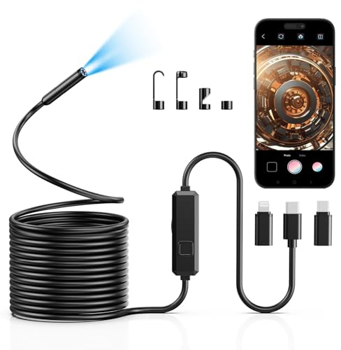 Vorth Endoscope Inspection Camera, 1920P HD Borescope with 8 LED Lights, 10M Semi-Rigid Snake Inspection camera, IP67 Waterproof Drain Pipe Borescope Mens Gadgets for iOS and Android