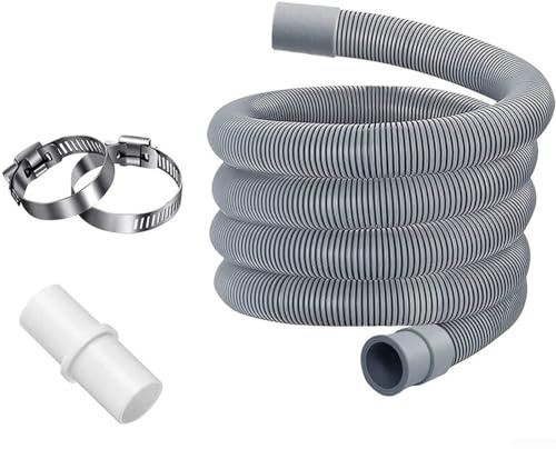 Washing Machine and Dishwasher Drain Waste Hose Extension Pipe 1.5m 2m with Connector and Clips, Fit Compatible with For Most Brands, Lasting(1m)