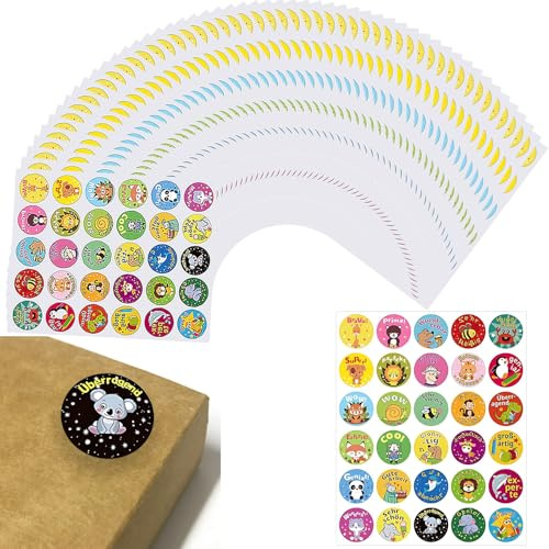 MFCGHXR Belohnungssticker für Lehrer – 1050 Stück, 32 süße Tiere & ermutigende Sprüche, Durchmesser 2,5 cm, selbstklebend, perfekt für Schule & Kinder – für Lehrer