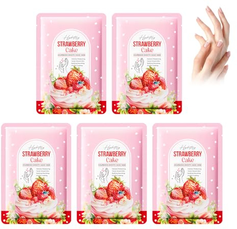 Mascarilla para Manos, 5 Pares Guantes de Manos Hidratantes, Hand Mask, Máscara Para Pelar A Mano Con Niacinamida, para Manos Secas y Agrietadas, Blanqueador y Antienvejecimiento (Fresa)
