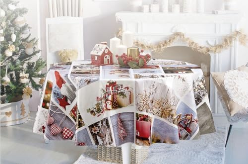 texpot Weihnachtsdecke 140 x 180 cm Wichtel Weihnachten abwaschbar Wachstuch Tischdecke