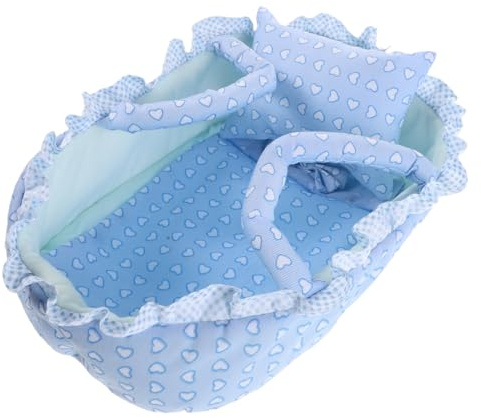 Gatuida Baby Doll Bassinets Reborn Crib Toy Carrier Basket Handle Cloth Bed Station Playhouse Furniture Accessories Stuffed Animals Sky Blue Gifts For Boys Girls Under 13.7 Inch Fits