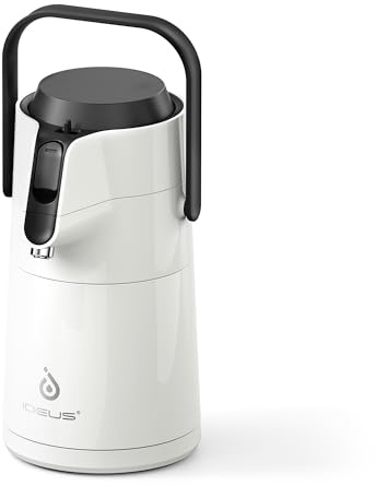 IDEUS Pumpkanne 2,2 Liter, Isolierkanne Thermoskanne Weiss | Edelstahl Doppelwandige Kaffeekanne Vakuumisolierung Warmhaltekanne Teekanne für Kaffee, BPA-frei