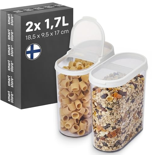 SmartStore Vorratsdose, 2er Set, BPA-frei, 1,7L, Vorratsbehälter mit Deckel I Stapelbar, Transparent I Frischhaltedosen für Lebensmittel I Küchen Aufbewahrungsboxen I Müsli, Mehl, Nudeln, Zucker, Reis