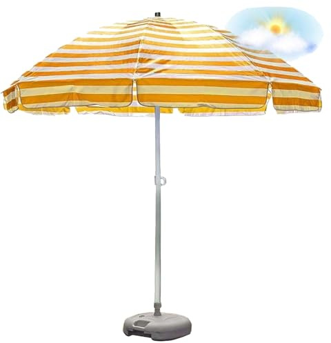 Parasol De Plage Jardin Terrasse Pliable Exterieur En Aluminium Protection Grand de Fixe Portable Compact 8 Baleines, Avec Et Sans Pied 220CM 2M 2,5M(Jaune,2.25m-7.3ft/With Base)