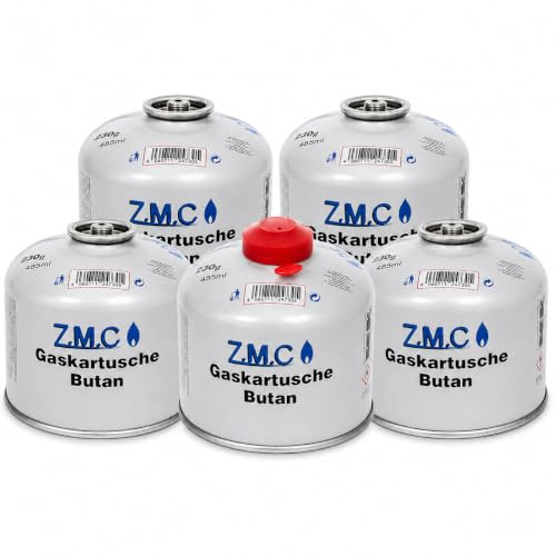 Z.M.C 5X Gaskartuschen 230g Schraubventil EN417 für Campingkocher Gasgrill | 7/16 Eurogewinde | Butan-Propan-Gemisch | 485 ml Inhalt | Sicherheitsventil | winterfest
