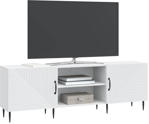 vidaXL TV-Schränk Weiß 150 x 31 x 50 cm Holzwerkstoff, Stylisches Wohnzimmer, Vintage Lowboard, viel Stauraum, rechteckiger TV-Ständer, Medientisch, praktischer Organizer