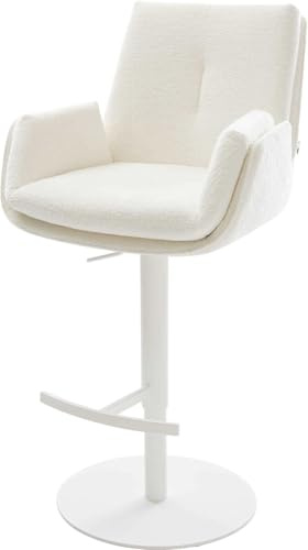 DELIFE Barstuhl Clea-Flex Drehfuß höhenverstellbar Metall Weiß Bouclé Soft Beige