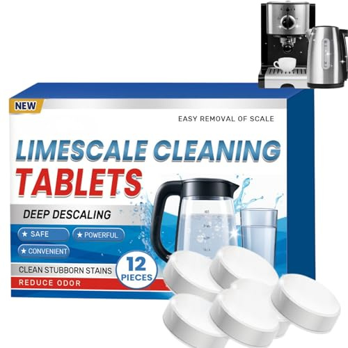 12pcs Descaling Tablets for Kettles&Bottle Bright Cleaning Tablets,Water Bottle Sterilising Tablets,Quick Cleaning,All Purpose Descaler for Shower Head,Kettle,Flasks,Stainless Steel,Plastic and Glass