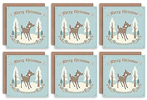 Wee Blue Coo Christmas Cards 6 Pack - Vintage Baby Reindeer Kids Set Xmas Cards