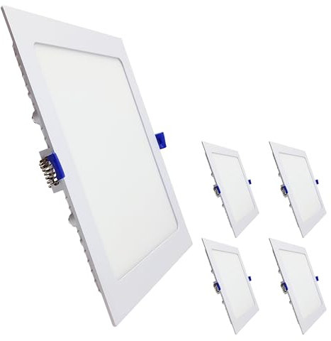 LED ATOMANT Packung mit 5 LED Einbaustrahler Downlight Quadratisch 225mm 20W, CCT (Farbwahlschalter Warmweiß, Neutralweiß oder Kaltweiß), Durchmesser 205mm, 1800 Lumen, Inklusive Treiber