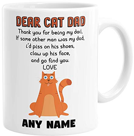 Daytripper Personalised Cat Dad Mug, Funny Gift for Cat Owner, Present from The Cat, Novelty Cup, Humorous Gifts for Him, Custom, Birthday, Christmas, Father's Day