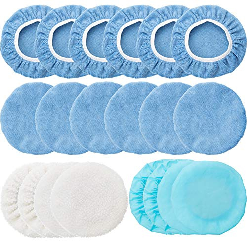 20 Pieces Car Orbital Buffer Polisher Pad Bonnet Microfiber Max Bonnet Polishing Buffing Pad Cover(5-6 Inches)