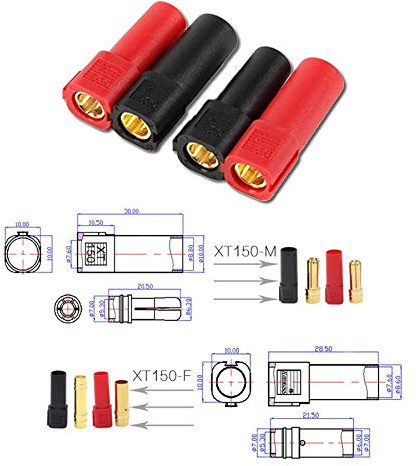 2X Paar Rot Schwarz Hochstrom XT150 Premium Steckverbinder Goldstecker Verpolungsicher Stecker Buchse Male Female Rot Schwarz 150A Lipo Akku RC Löten DIY Modellbau