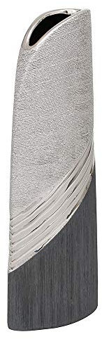 Edle Moderne Deko Designer Keramik Vase in Silber-grau hoch. Maße L/B/H: 13 x 9X 35cm.